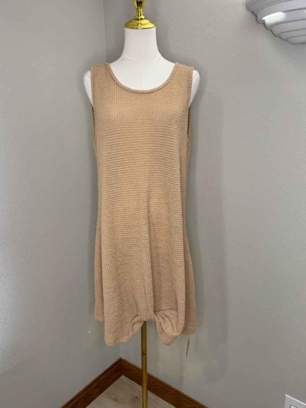 Cupshe Beige Textured Knit Dress Sleeveless Waffle Mini NWT Size Large